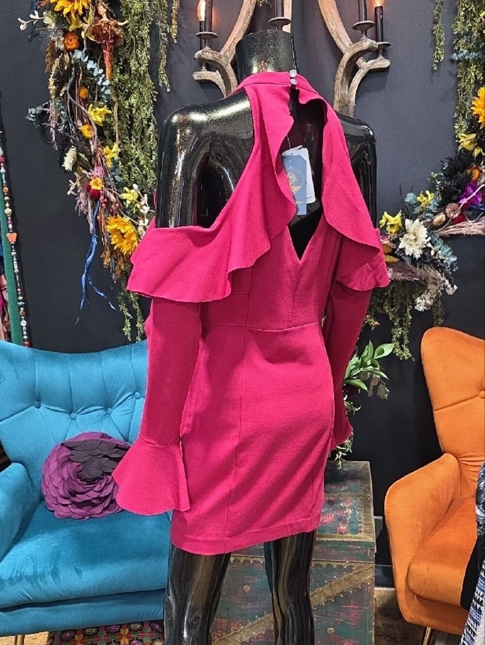 Free People Raspberry Cold-Shoulder Ruffle Mini Dress - Picture 9 of 11